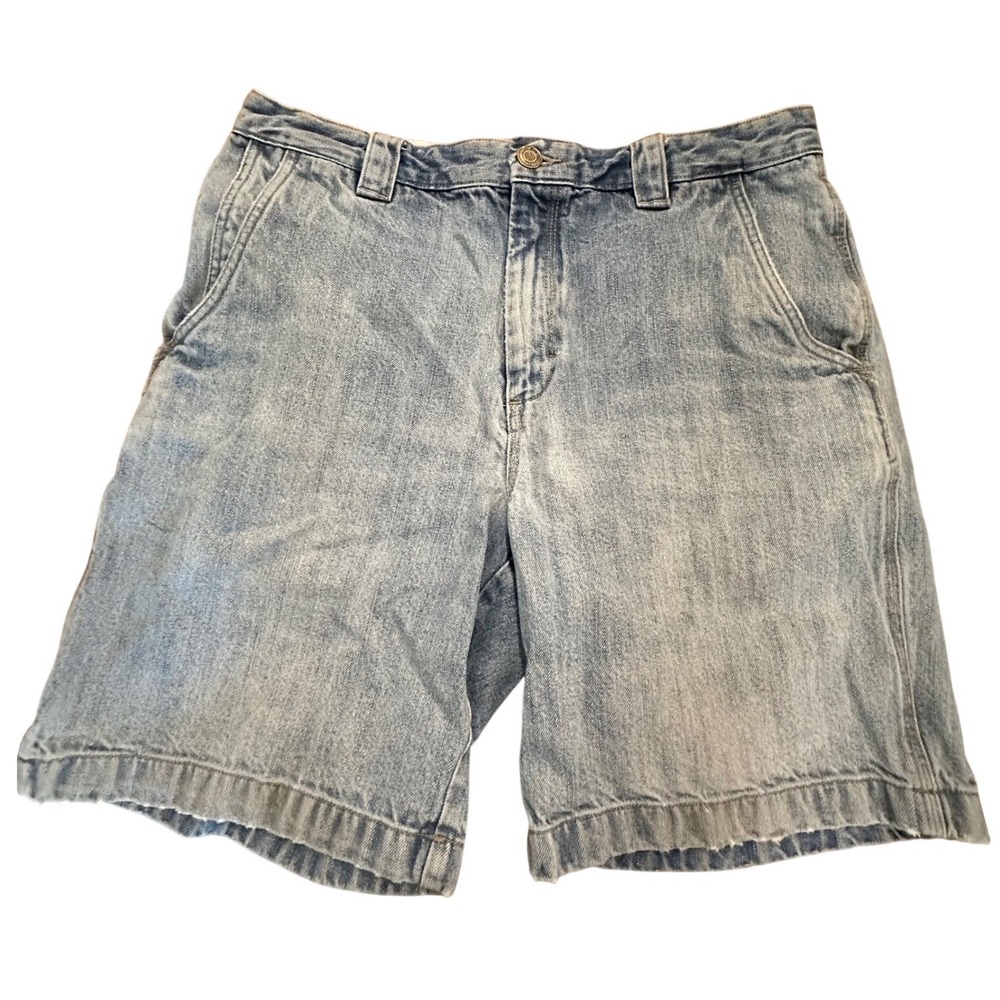 Lands End Mens Vintage Cargo Shorts Light Wash Denim Utility Work dad jeans  34